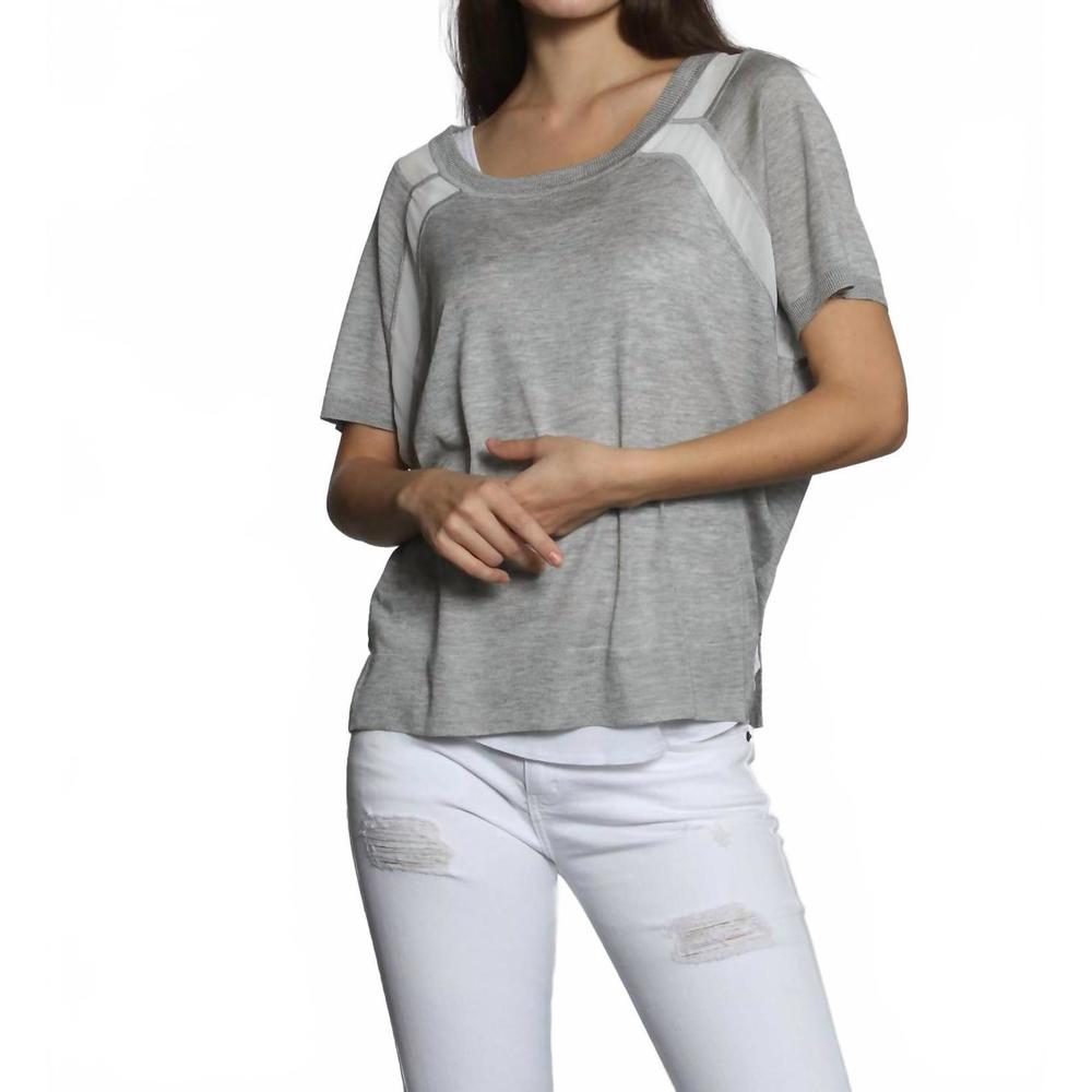 NEW LABEL+THREAD women's sheer trim scoop top in grey